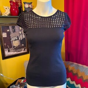 RW&CO. Navy Blouse with Cut-Out Sleeves